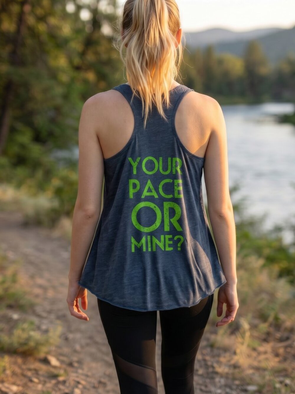 Gray Graphic Racerback Tank “Your Pace or Mine?” Flowy (Size Small, Approx.)